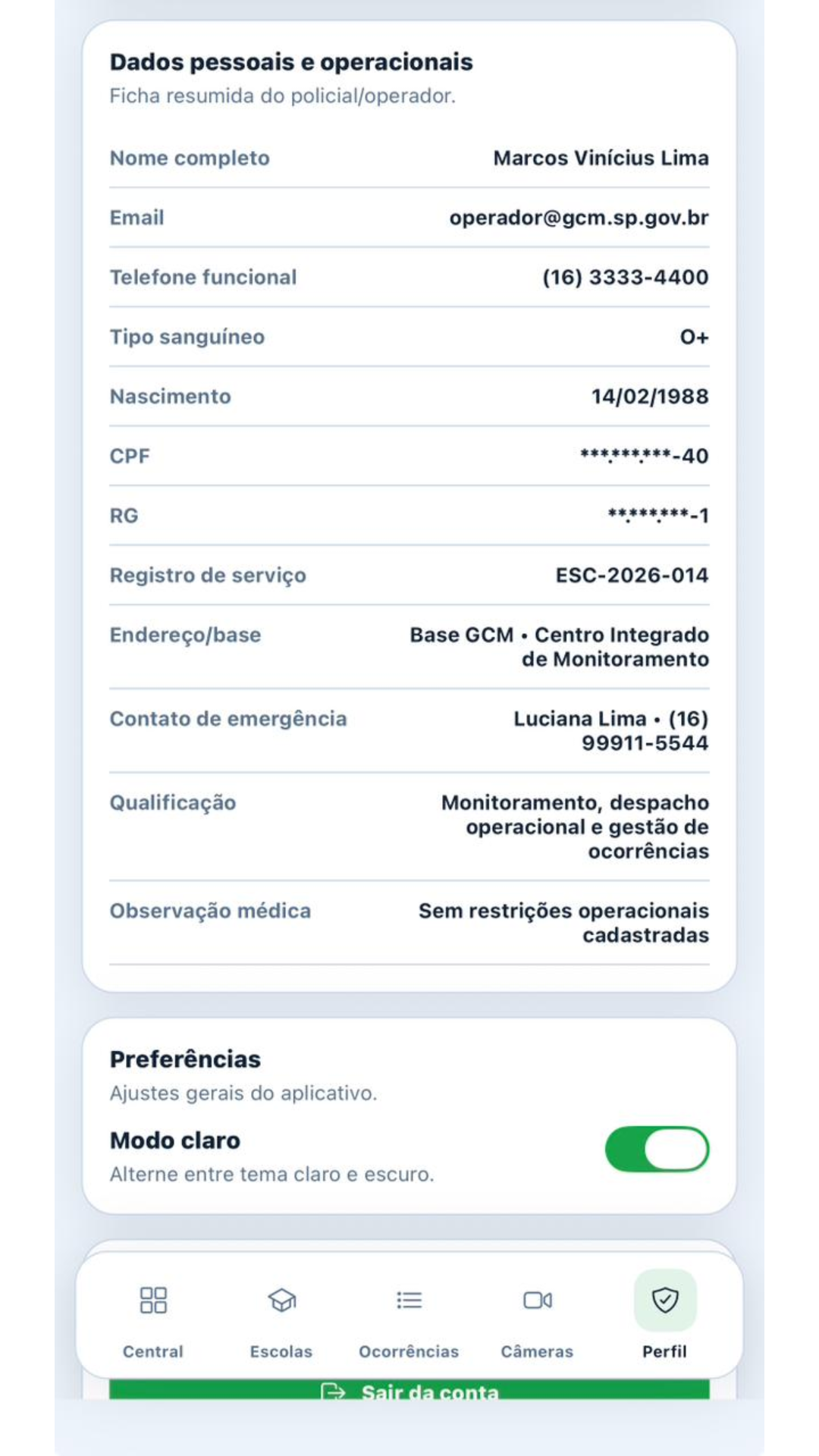 Perfil operacional da GCM